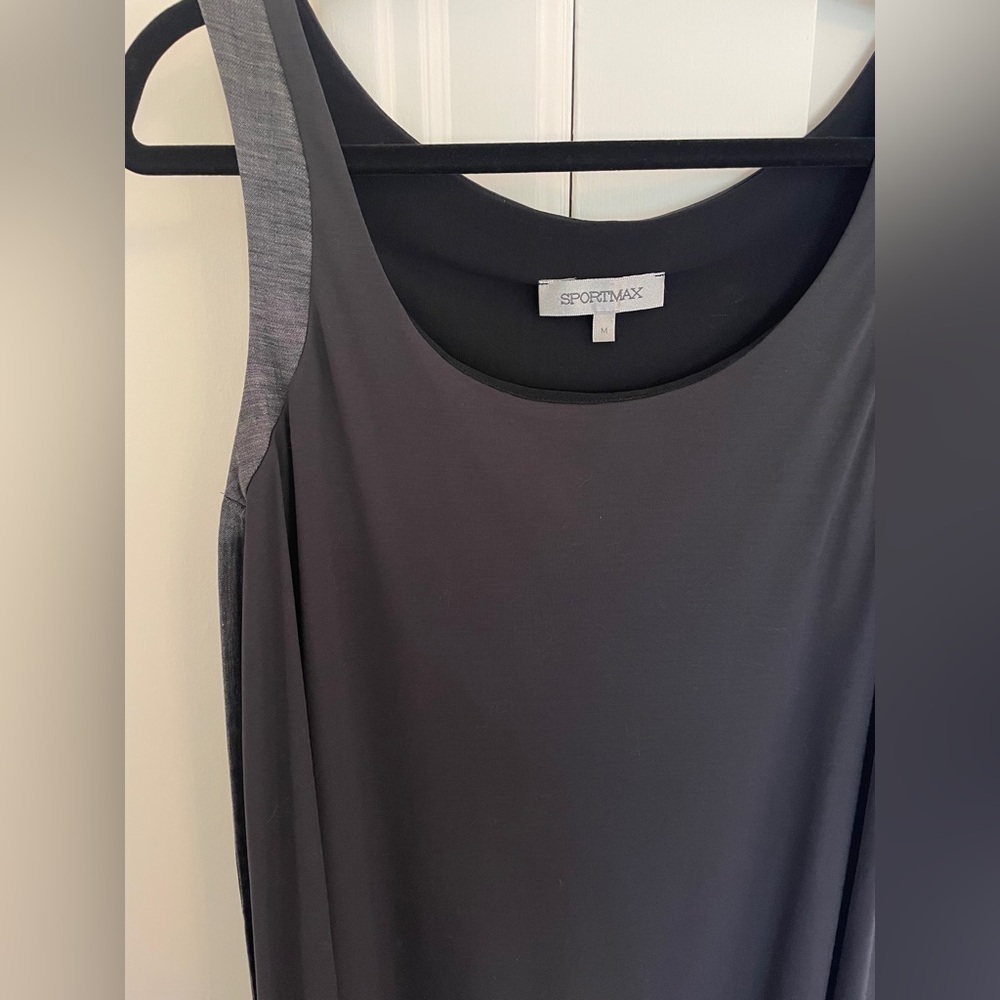 SportMax Cotton Linen Jersey Contrast Trim Lagenlook Boho Sleeveless Tank Dress - Picture 3 of 8